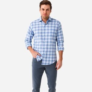 Peter Millar Crown Men's Wester Summer Soft Cotton Sport Shirt Blue Plaid